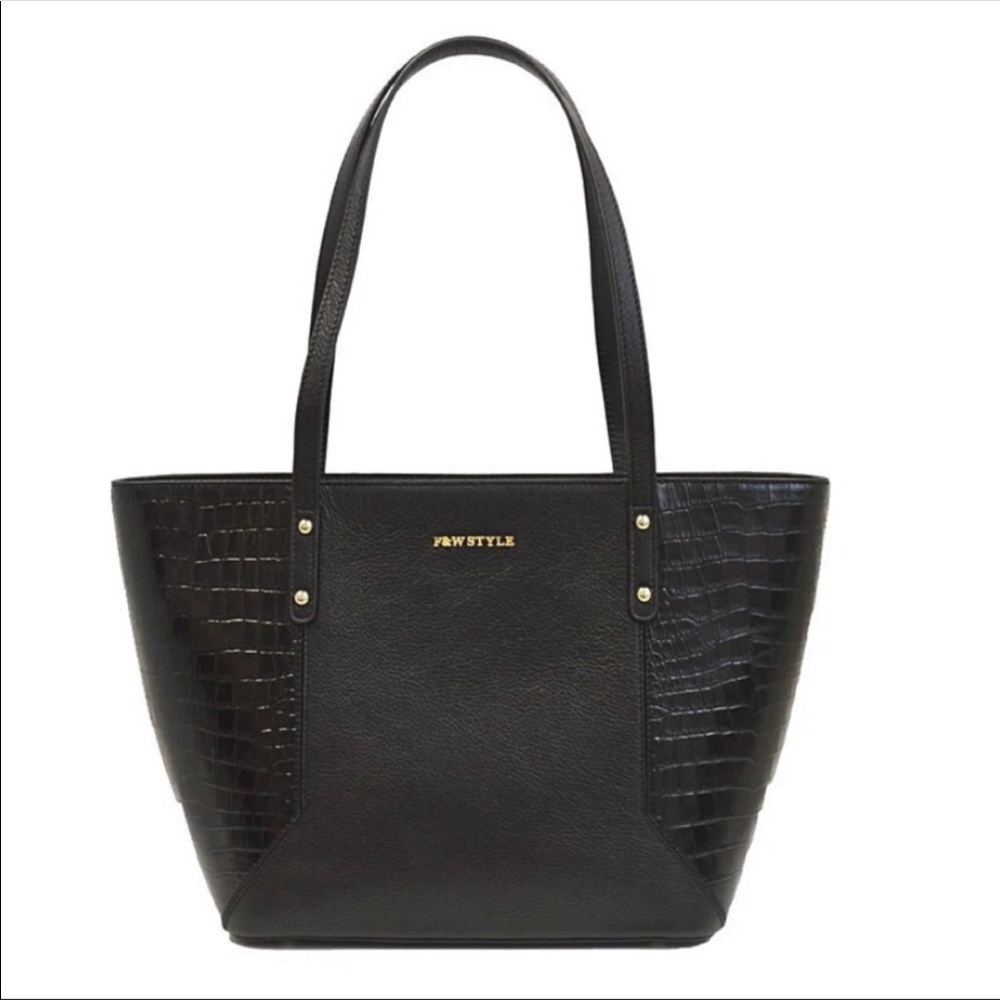 F &W Style Classic style  Pebble Grain and Croc Embossed Luxury Leather tote bag